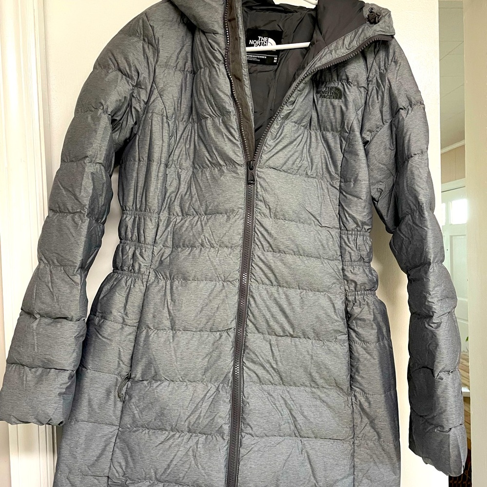 Medium Grey Above Knee North Face Puffer Jacket